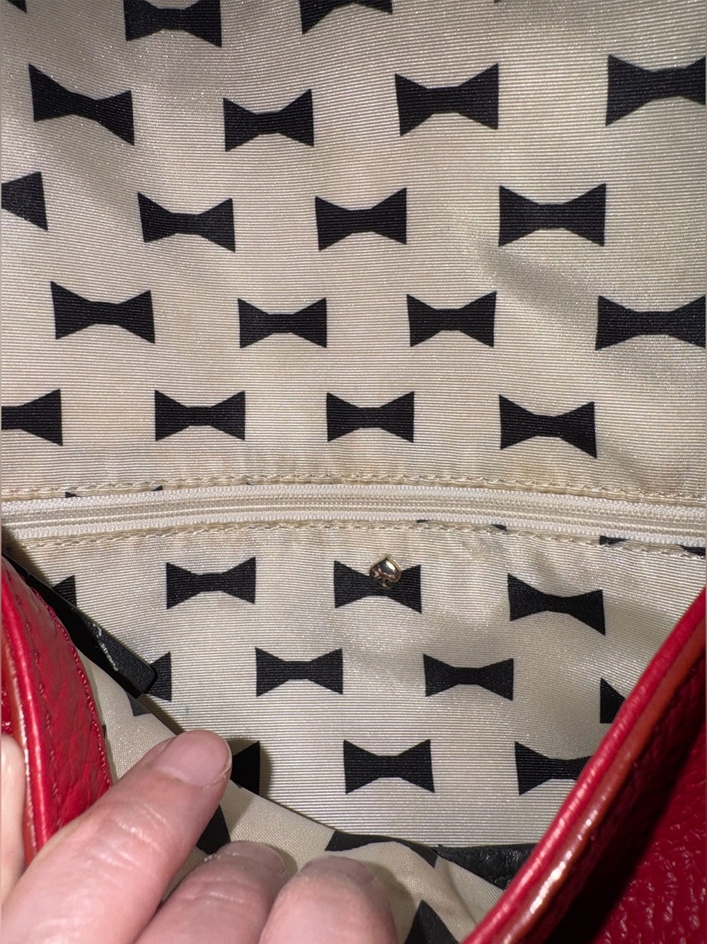 kate spade Red Pebbled Leather Satchel with Black Handles & Strap - Picture 11 of 13